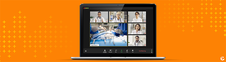 A watch party feature overlaying a live broadcast of a surgery so that medical students can ask real-time questions and replicate an in-person experience without increasing contamination in the OR.
